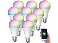 Luminea Home Control 10er-Set WLAN-LED-Lampen, E27, RGB-CCT, 9W (ersetzt 75W), F, 80lm, App