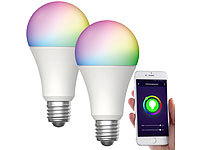 Luminea Home Control 2er-Set WLAN-LED-Lampen, für Amazon Alexa/GA, E27, RGB, CCT, 12 W; WLAN-Steckdosen mit Stromkosten-Messfunktion WLAN-Steckdosen mit Stromkosten-Messfunktion WLAN-Steckdosen mit Stromkosten-Messfunktion 