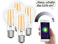 Luminea Home Control LED-Filament-Lampe, komp. zu Amazon Alexa / GA, 2700 K 4er-Set; WLAN-LED-Lampen E27 RGBW WLAN-LED-Lampen E27 RGBW WLAN-LED-Lampen E27 RGBW