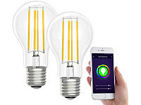 Luminea Home Control LED-Filament-Lampe, komp. zu Amazon Alexa / GA, 6500 K 2er-Set; WLAN-LED-Lampen E27 RGBW WLAN-LED-Lampen E27 RGBW WLAN-LED-Lampen E27 RGBW WLAN-LED-Lampen E27 RGBW 