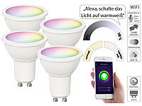 Luminea Home Control 4er-Set WLAN-LED-Spots, GU10, RGB-CCT; 4,5 Watt, F, 350 lm, 100°, App