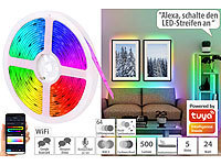 Luminea Home Control WLAN-RGBIC-LED-Lichtstreifen, Soundsteuerung, App, Sprachsteuerung, 5m