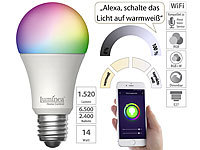 Luminea Home Control WLAN-LED-Lampe, E27, RGB-CCT, 14 W (ersetzt 150 W), 1.520 lm, App; WLAN-Steckdosen mit Stromkosten-Messfunktion WLAN-Steckdosen mit Stromkosten-Messfunktion WLAN-Steckdosen mit Stromkosten-Messfunktion WLAN-Steckdosen mit Stromkosten-Messfunktion 