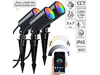 Luminea Home Control 3er-Set WLAN-Gartenstrahler, dimmbar, RGB & CCT, 1.560 lm, IP65, App; Wetterfeste WLAN-Fluter mit RGB-CCT-LEDs, App-Steuerung