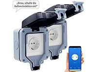 Luminea Home Control Außensteckdose, Steckdose Outdoor; WLAN-Steckdosen mit Stromkosten-Messfunktion WLAN-Steckdosen mit Stromkosten-Messfunktion WLAN-Steckdosen mit Stromkosten-Messfunktion 
