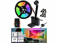 Luminea Home Control TV-Hintergrundbeleuchtung mit Kamera, RGB-IC-LEDs, WLAN, App, 55–65"