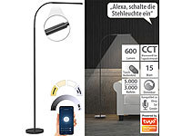 Luminea Home Control Smarte WLAN-Stehleuchte, CCT-LEDs, Schwanenhals, dimmbar, App, schwarz