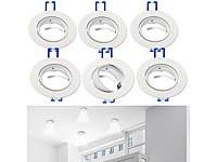 Luminea 6er-Set Einbaustrahler-Rahmen, einstellbarer Abstrahlwinkel, weiß; LED-Spots GU10 (warmweiß) 