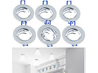 Luminea 6er-Set Einbaustrahler-Rahmen, einstellbarer Abstrahlwinkel, alu; LED-Spots GU10 (warmweiß) 