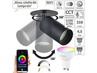 Luminea WLAN-LED-Spot mit schwenkbarer Alu-Wand & Deckenhalterung, schwarz; LED-Spots GU10 (warmweiß) 