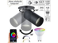 Luminea Schwenkbarer Alu-Wand & Deckenspot, schwarz, mit ZigBee-LED-Spot; LED-Spots GU10 (warmweiß) LED-Spots GU10 (warmweiß) LED-Spots GU10 (warmweiß) 