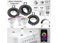 Luminea 3er-Set Alu-Einbaustrahler-Rahmen, schwarz, inkl. ZigBee-LED-Spots; LED-Spots GU10 (warmweiß) LED-Spots GU10 (warmweiß) LED-Spots GU10 (warmweiß) LED-Spots GU10 (warmweiß) 