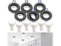 Luminea Einbauspot-Fassung, Einbau-Fassungen schwenkbar, Einbaurahmen; LED-Spots GU10 (warmweiß) LED-Spots GU10 (warmweiß) LED-Spots GU10 (warmweiß) LED-Spots GU10 (warmweiß) 