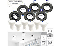 Luminea 6er-Set Alu-Einbaustrahler-Rahmen, schwarz, inklusive LED-Spots