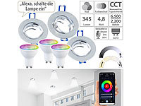 Luminea 3er-Set Alu-Einbaustrahler-Rahmen mit ZigBee-LED-Spots, 345 lm, 4,8 W; LED-Tropfen E27 (warmweiß) LED-Tropfen E27 (warmweiß) LED-Tropfen E27 (warmweiß) LED-Tropfen E27 (warmweiß) 