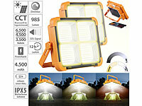 Luminea 2er-Set Solar-Akku-Strahler mit CCT-LEDs & Powerbank, 1000 lm, dimmbar; Wasserfeste LED-Fluter (warmweiß) 