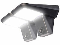 Luminea Solarlampen aussen, Wand-Solarlampe für Hauseingang; LED-Solar-Fluter mit Bewegungsmelder LED-Solar-Fluter mit Bewegungsmelder LED-Solar-Fluter mit Bewegungsmelder LED-Solar-Fluter mit Bewegungsmelder 