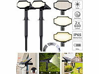 Luminea 2er-Set High-Power-Solar-LED-Gartenspots, 650 lm, IP65, warmweiß; LED-Solar-Fluter mit Bewegungsmelder LED-Solar-Fluter mit Bewegungsmelder