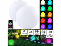 Luminea Home Control 2er-Set WLAN-Akku-Leuchtkugeln, RGBW-LEDs, App, 576 lm, IP54, Ø 20 cm; Outdoor-WLAN-Steckdosen mit Strommess-Funktion Outdoor-WLAN-Steckdosen mit Strommess-Funktion Outdoor-WLAN-Steckdosen mit Strommess-Funktion Outdoor-WLAN-Steckdosen mit Strommess-Funktion 