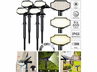 Luminea 4er-Set High-Power-Solar-LED-Gartenspots, 650 lm, IP65, warmweiß; LED-Solar-Fluter mit Bewegungsmelder