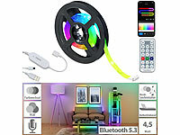 Luminea Home Control Smarter USB-RGB-IC-LED-Streifen, Bluetooth, App, Fernbedienung, 2 m; WLAN-USB-Stimmungsleuchten mit RGB + CCT-LEDs und App WLAN-USB-Stimmungsleuchten mit RGB + CCT-LEDs und App WLAN-USB-Stimmungsleuchten mit RGB + CCT-LEDs und App WLAN-USB-Stimmungsleuchten mit RGB + CCT-LEDs und App 