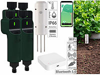 Luminea Home Control BodenFeuchtigkeits&Temperatursensor,ZigbeeGateway,4x Bewässerungscomp.