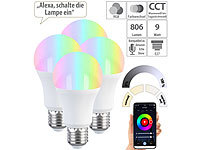 Luminea Home Control 4er-Set LED-Lampen E27, RGB-CCT, 9W, 806 Lumen, ZigBee-kompatibel