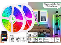 Luminea Home Control 2er-Set WLAN-RGBIC-LED-Lichtstreifen, App, Sprach & Soundsteuerung,5m