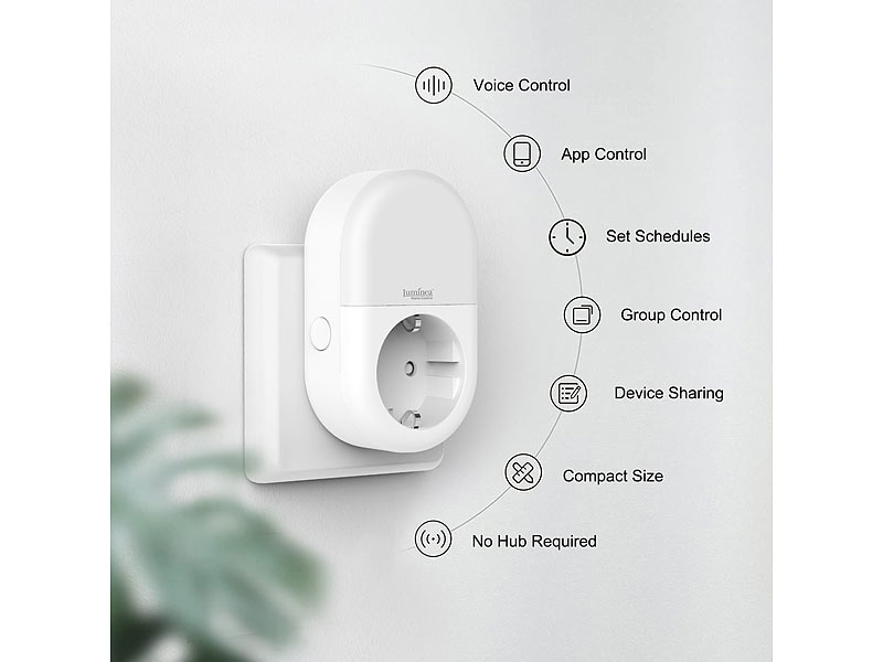 Luminea Home Control 2er-Set WLAN-Steckdose mit LED-Nachtlicht, App &  Sprachsteuerung, 16 A