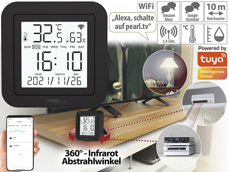 ; WLAN-Temperatur- & Luftfeuchtigkeits-Sensoren mit App und Sprachsteuerung 