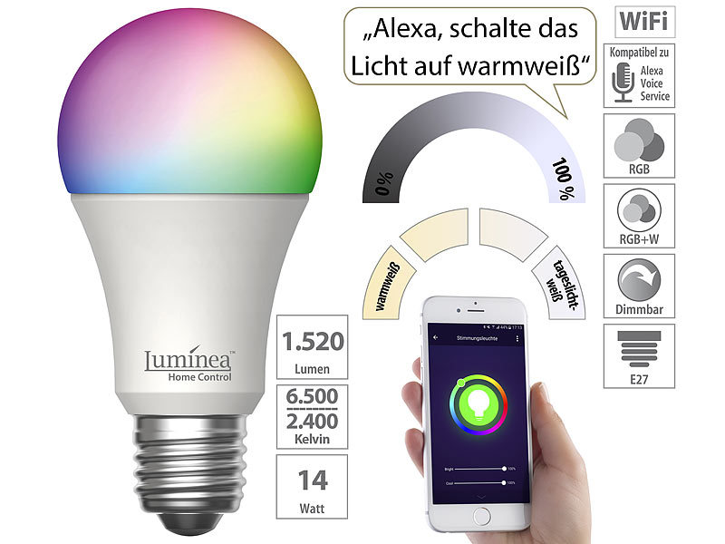 Smarte LED E27 Birne Alexa Google steuerbar via App dimmbar RGB