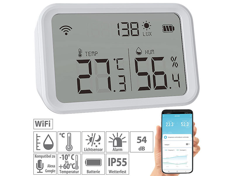 ; WLAN-Temperatur- & Luftfeuchtigkeits-Sensoren mit App-Auswertungen WLAN-Temperatur- & Luftfeuchtigkeits-Sensoren mit App-Auswertungen WLAN-Temperatur- & Luftfeuchtigkeits-Sensoren mit App-Auswertungen WLAN-Temperatur- & Luftfeuchtigkeits-Sensoren mit App-Auswertungen 