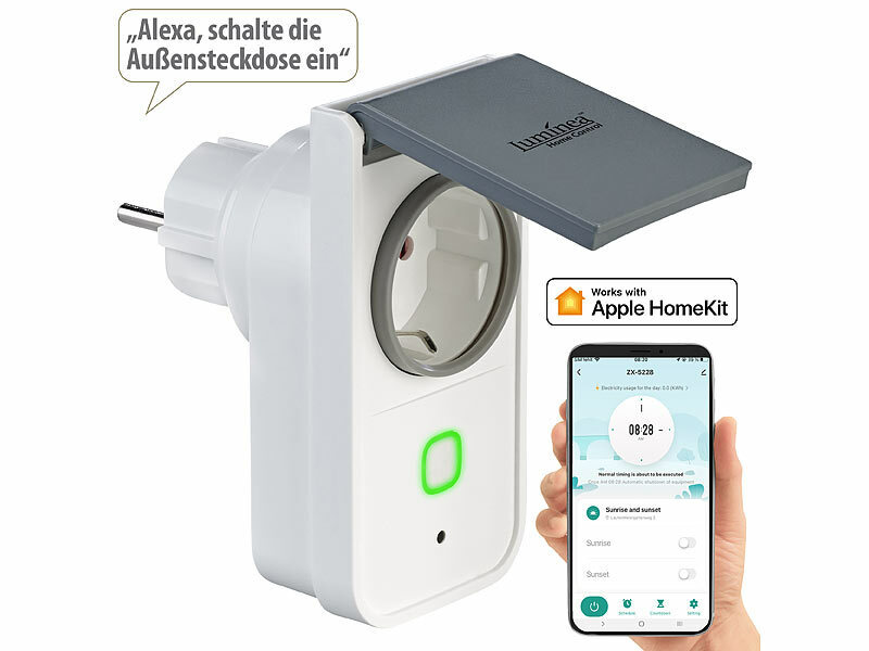 Luminea Home Control 2er-Set WLAN-Outdoor-Steckdosen, HomeKit-fähig, App,  Strommessung