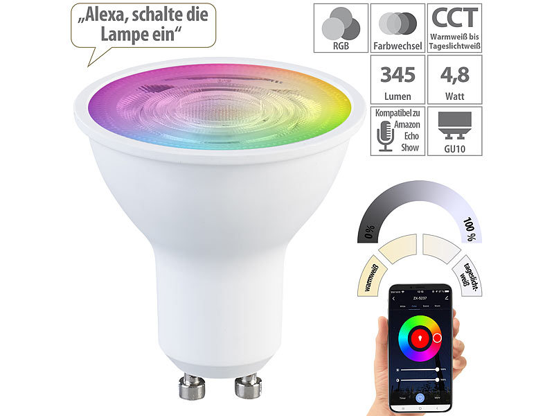 Luminea Home Control USB Lampe: Smarte WLAN-Stimmungsleuchte, RGB
