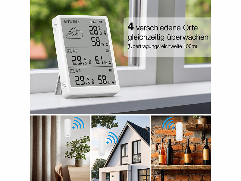 ; presa Wi-Fi, sensori di temperatura e umidità WiFi con analisi dell'app presa Wi-Fi, sensori di temperatura e umidità WiFi con analisi dell'app presa Wi-Fi, sensori di temperatura e umidità WiFi con analisi dell'app 