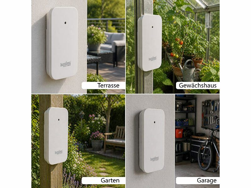 ; WLAN-Temperatur- & Luftfeuchtigkeitssensor mit Display und App für innen und außen WLAN-Temperatur- & Luftfeuchtigkeitssensor mit Display und App für innen und außen WLAN-Temperatur- & Luftfeuchtigkeitssensor mit Display und App für innen und außen 