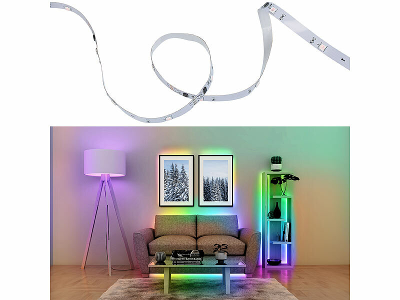 Luminea Home Control LED Stripes: 2er-Set USB-RGB-IC-LED-Streifen,  Bluetooth, App, Fernbedienung, 2 m (LED-Stripes RGB)